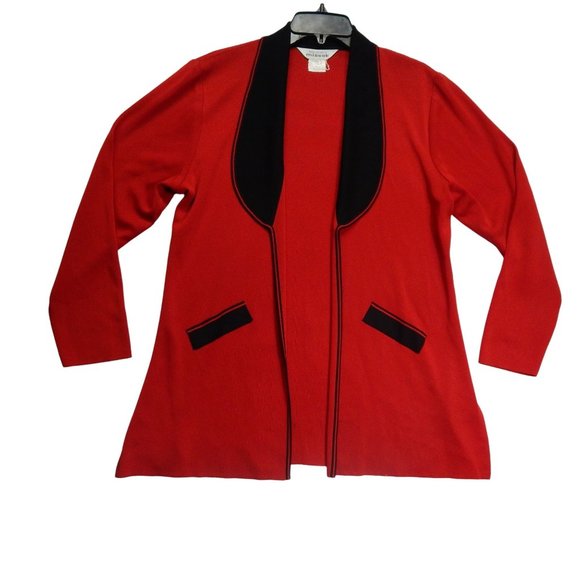 Exclusively Misook Womens Black & Red  Knit Open Front Sweater Washable Size M - Picture 1 of 9